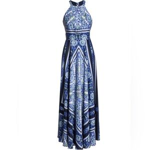 Eliza J Scarf Print Halter Maxi Dress, Size 12 NWOT